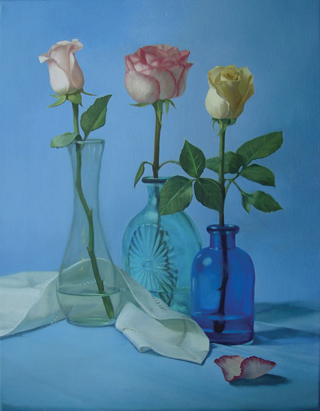 Three Roses in Blue