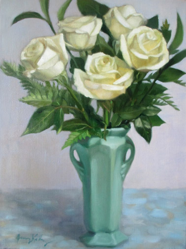 19  Roses in a Teal Vase 16x12 _Jenny Kelley