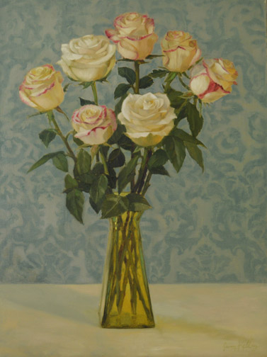 11 Cream Roses in a Green Vase 18x24_Jenny Kelley