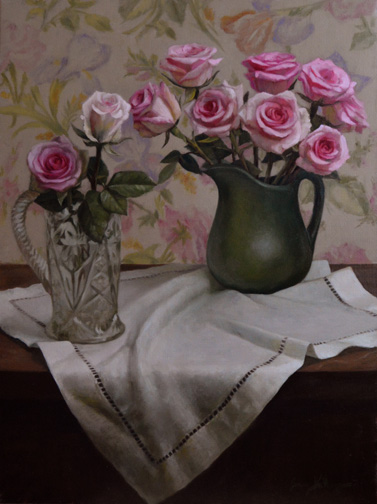 4 Pitchers of Roses 18x24