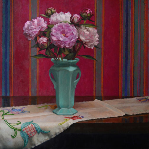 Peonies-Arrangement in Pink and Teal 18x18